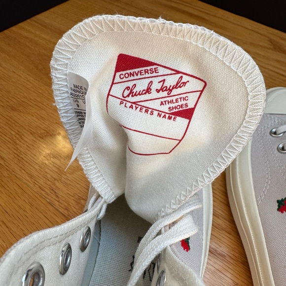 Converse Chuck Taylor White High-Tops with Red and Green Floral Design NEW - Picture 8 of 10